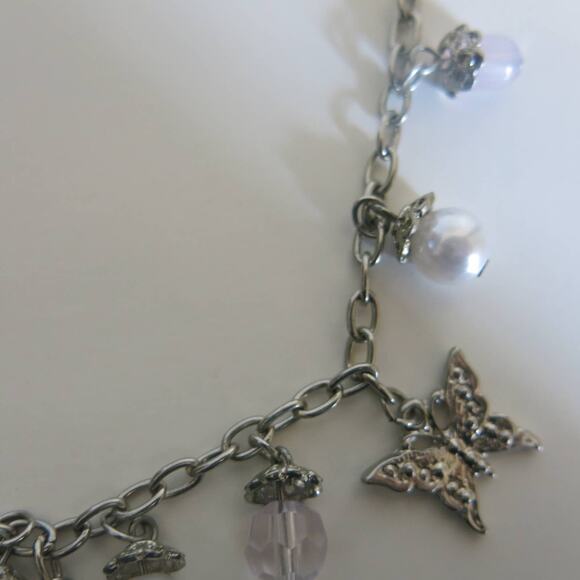 MOM Charm Necklace/Pierced Earring Set Silver Tone Mothers Day Heart "Pearls" - Picture 7 of 14